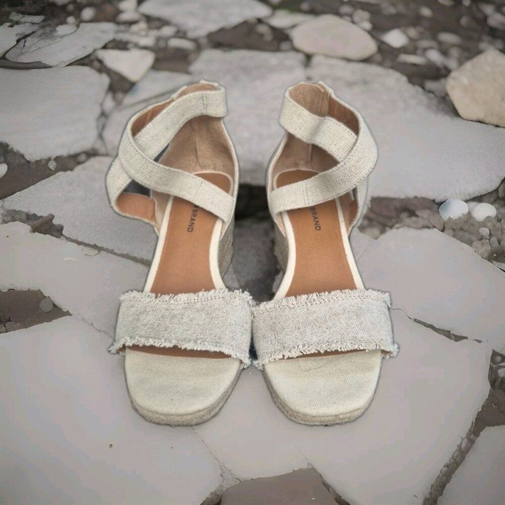 Lucky Brand Mindra Canvas Espadrille Platform Wedge Sandals Women's Size 6.5